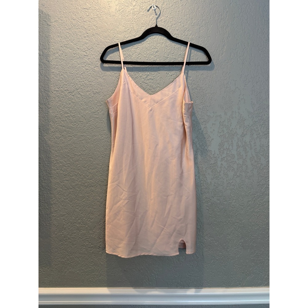 Forever 21 Pink Satin Slip Dress Mini V-Neck Adjustable Straps Side Slit Large